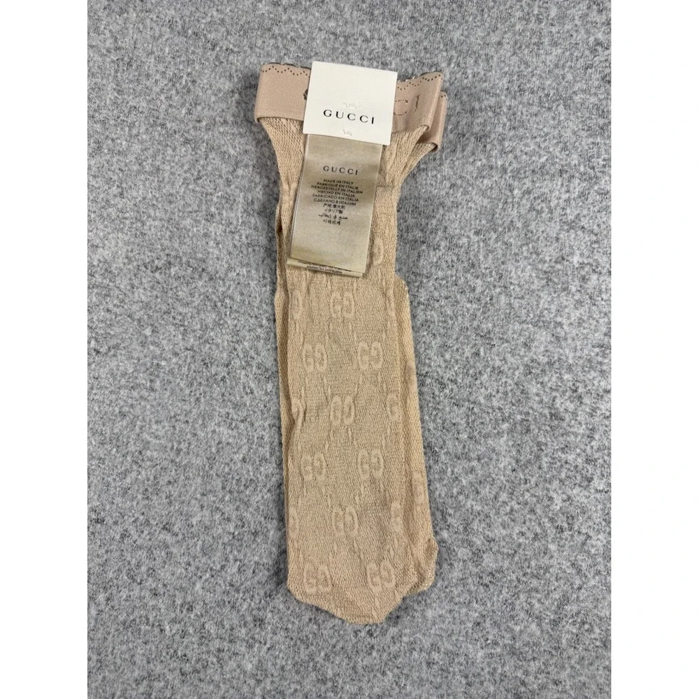Gucci GG Pattern Lame Socks Beige Gold Metallic Monogram Size M  Made Italy